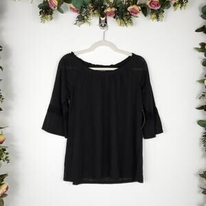 NWT crosby. Black Semi Sheer Boat Neck Top Size Medium